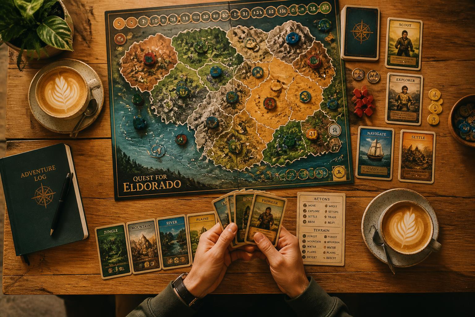 Overhead of a game in progress with coffee
